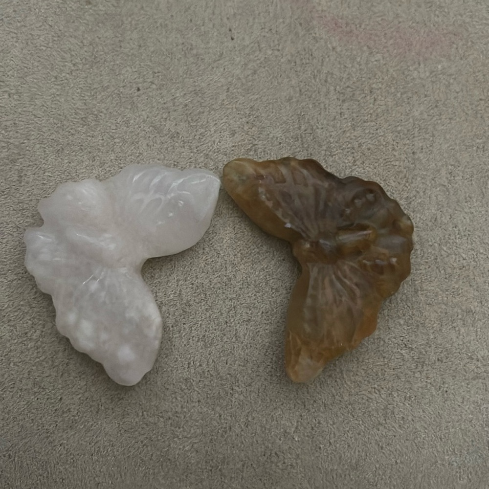 Two brown and white butterfly’s stones